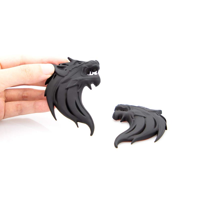 CARRUN 2pcs 3D Wolf Head Metal Emblem Car Motorcycles Side Fender Rear Styling Emblem Badge Decal (Black) - Image 2
